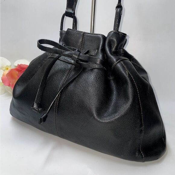 Beautiful! J. Jill Black Leather Drawstring Hobo Bag Large - Picture 2 of 12